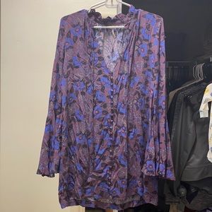 Free People Purple Flower Shirt Dress- XS